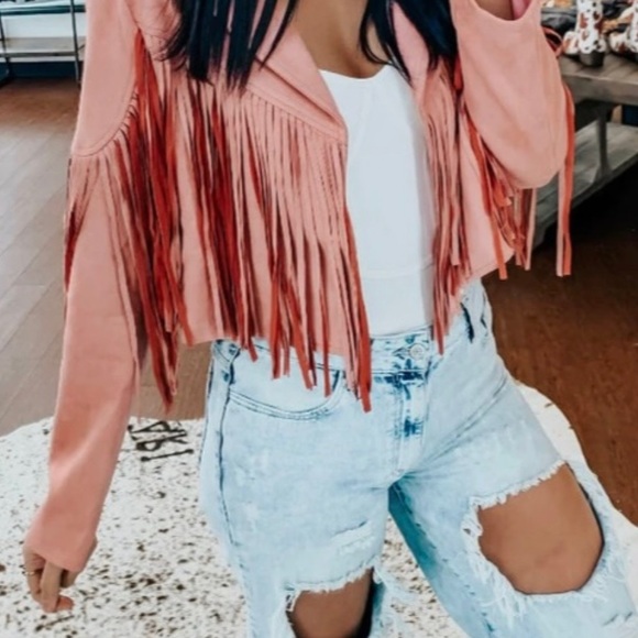 Faux Suede Fringe Jacket Blush/Pink - Picture 3 of 10